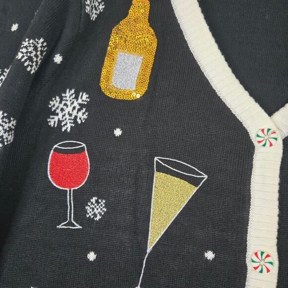 Christmas Holiday Ugly Sweater Cardigan Wine Boozey Fun Womens Sweater 0670 - Picture 3 of 10